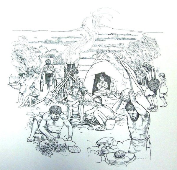 Древние люди у костра раскраска