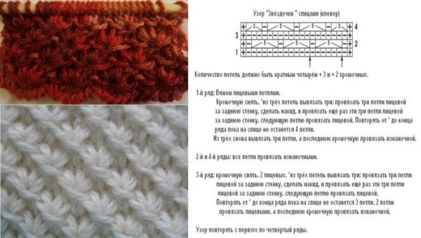 Узор звездочки спицами с описанием и схемами