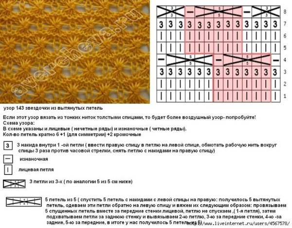 Вязание спицами звездочки схема и описание