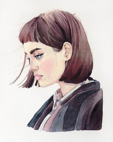 Девушка с каре рисунок
