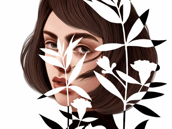 Портрет на фоне цветов рисунок