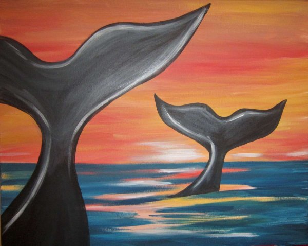 Хвост кита акварель