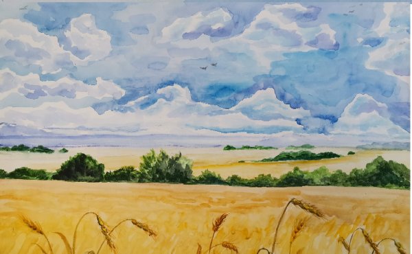 Русское поле акварель