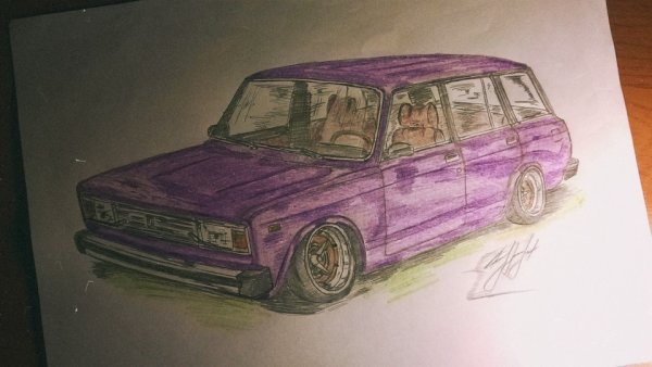 Автомобиль в карандашном рисунке Лада 2104 спереди