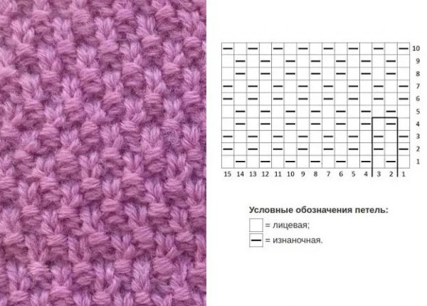 Жемчужная вязка спицами схема