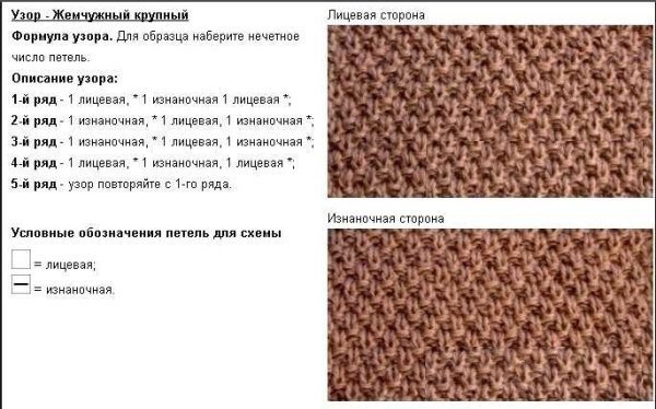 Жемчужная вязка спицами описание схема