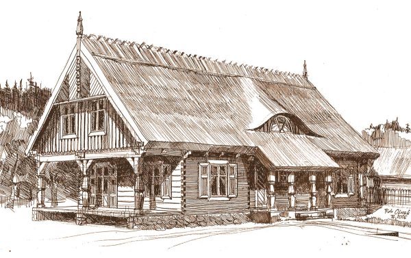 Бревенчатый дом карандашом