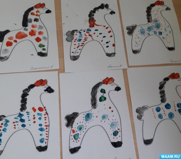 Этапы росписи дымковского коня