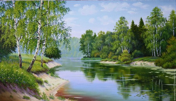 Пейзаж с речкой детский