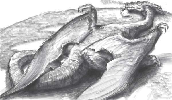 Лежащий дракон карандашом