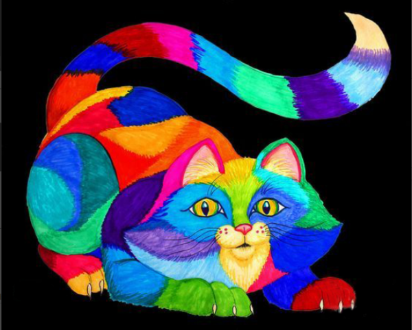 Вышивка гладью кот Радужный