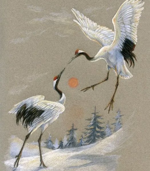 Журавл живопись Япония