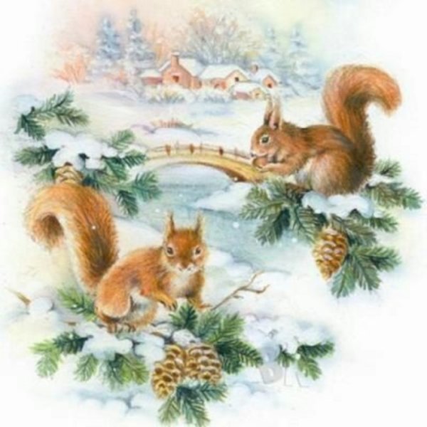 Новогодняя открытка белка