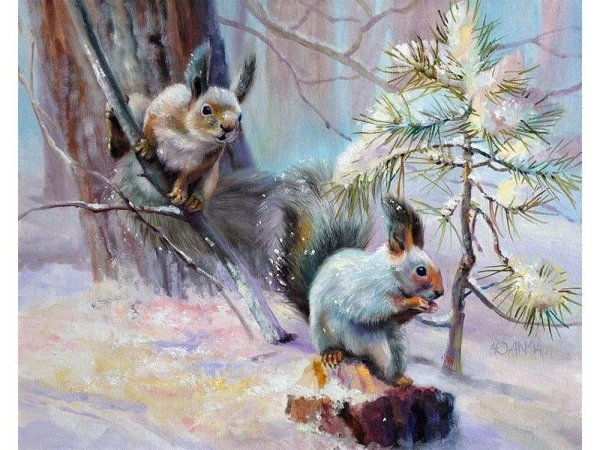 Животные зимой живопись