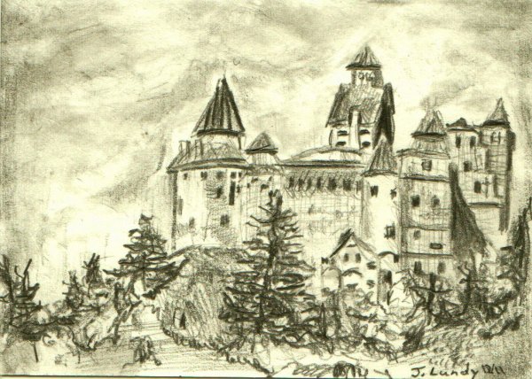 Замок Дракулы в Румынии нарисовать
