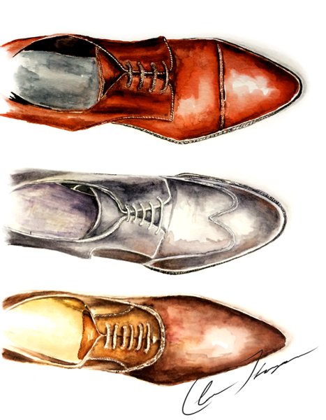 Мужские туфли акварель