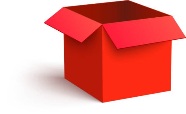 Открытая коробка на белом фоне