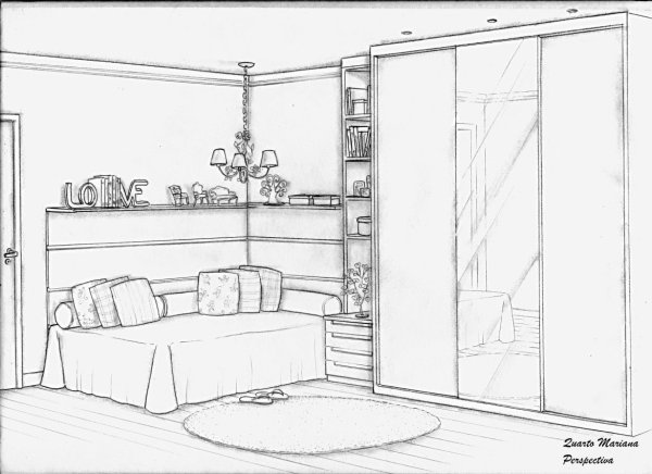 Эскиз комнаты с мебелью