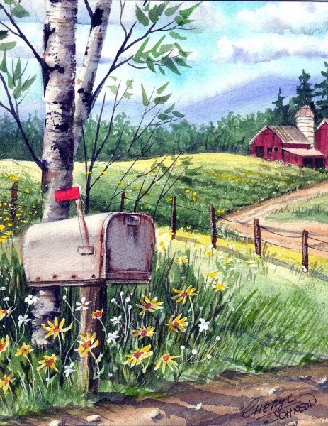 Летние Деревенские пейзажи акварелью