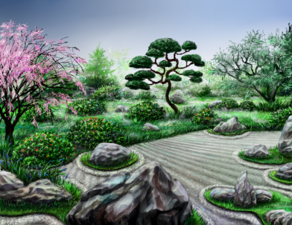 Японский сад эскиз