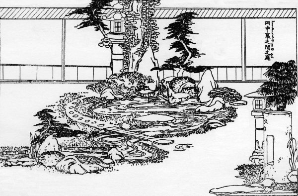 Гравюра сад камней Япония
