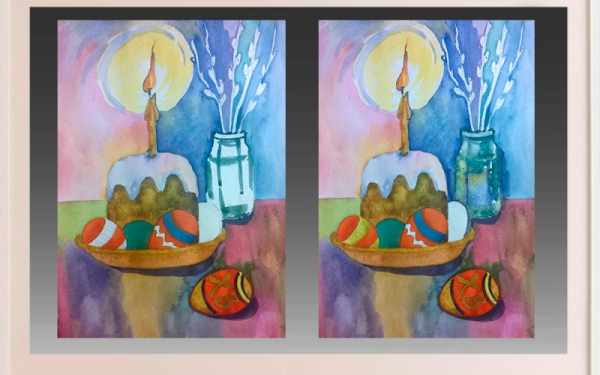 Пасхальный натюрморт акварельными красками