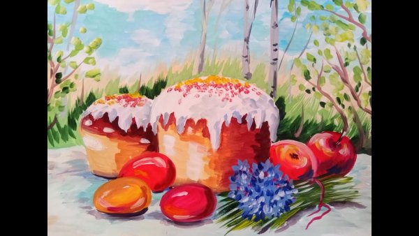 Пасхальный натюрморт гуашью