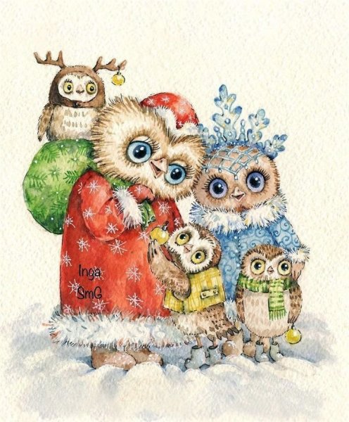 Совенок в шапочке на веточке