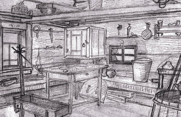 Эскиз убранства русской избы