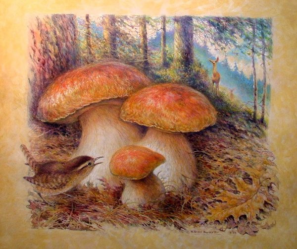 Рисование пастелью для детей грибы