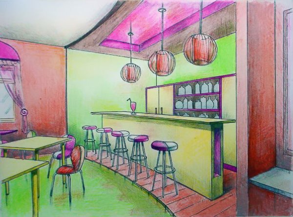 Эскиз интерьера кафе