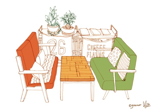 Интерьер кафе карандашом