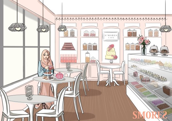 Эскиз интерьера кафе