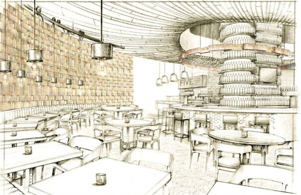 Интерьер ресторана в карандаше