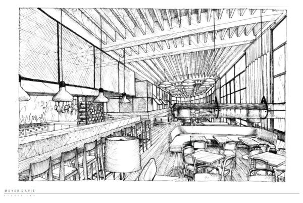 Интерьер кафе рисунок легкий