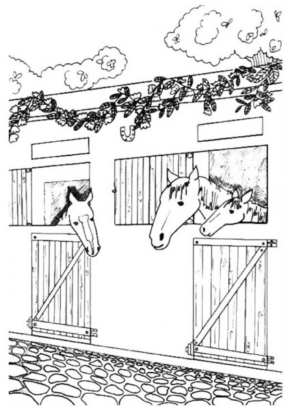 Лошадка в загоне раскраска