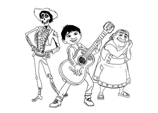 Раскраска тайна Коко Гектор и Мигель