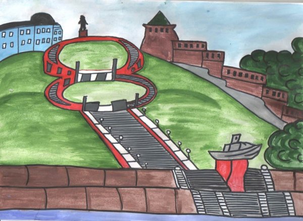 Чкаловская лестница Нижний Новгород рисунок для детей