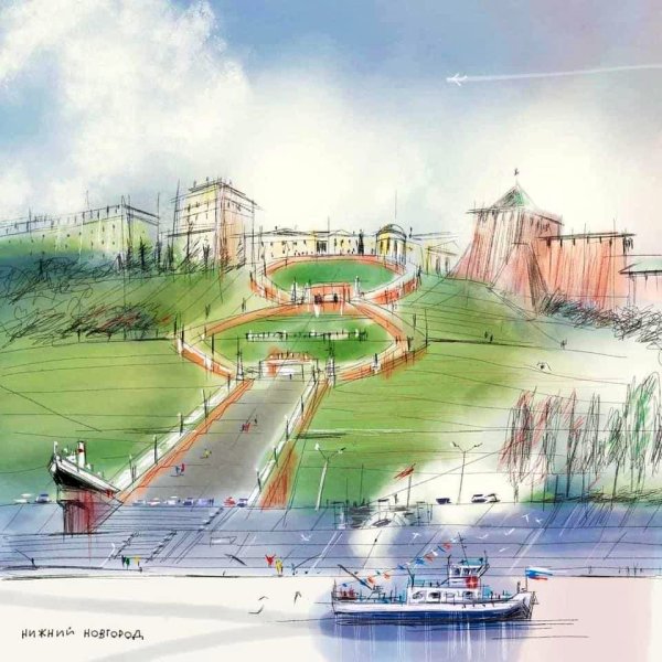 Чкаловская лестница акварель