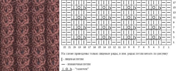 Вязание узор замочек спицами