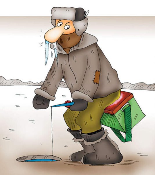 Нарисовать рыбака зимой