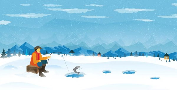 Зимняя рыбалка иллюстрация