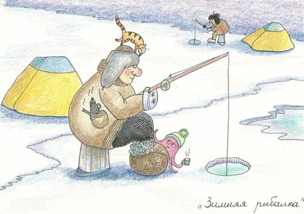 Зарисовки рыбаков на льду