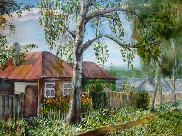 Деревенский домик для рисования карандашом