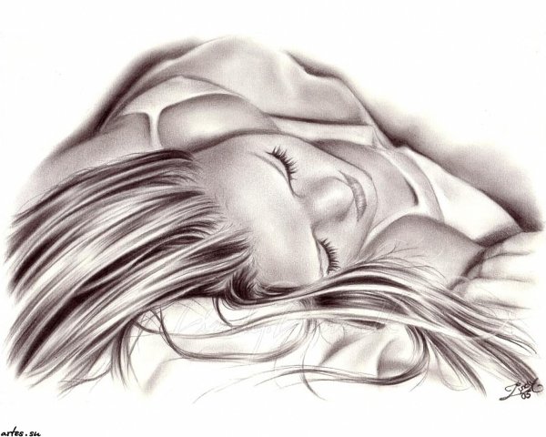 Спящая девушка карандашом