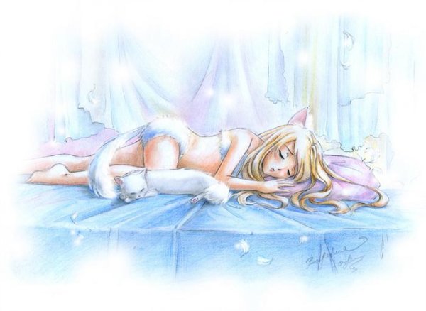 Мультяшная девушка в постели