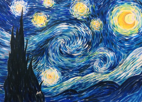 Звездная ночь Ван Гога схематично