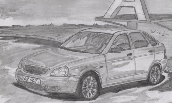 Лада Приора нарисованная сбоку