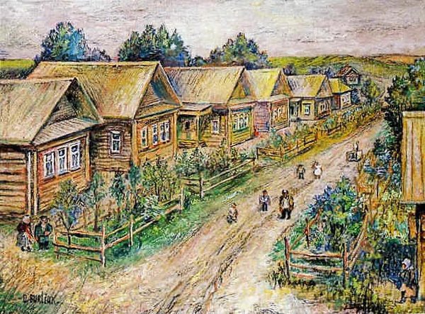 Деревенская улица рисунок