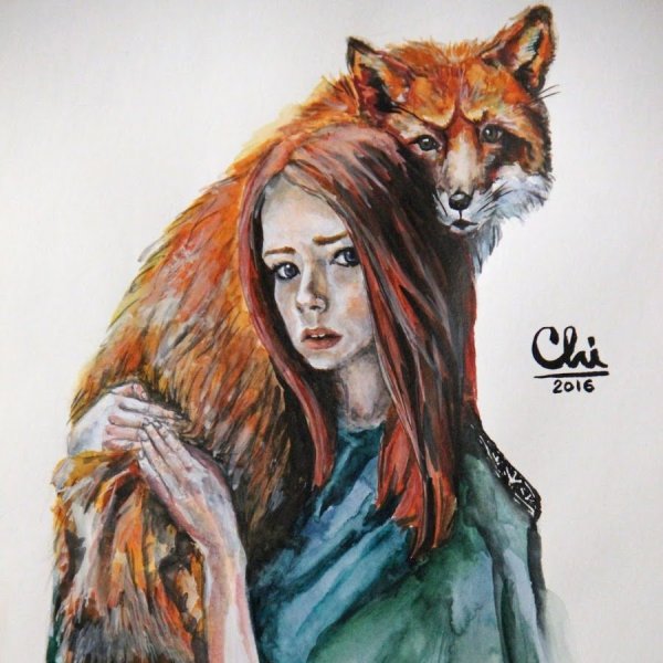 Нарисованная девушка лиса